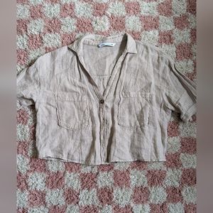 Zara short sleeves camel blouse, cropped. Size small